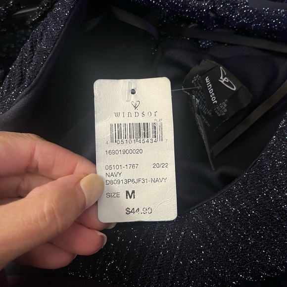 Windsor midi length navy blue dress with slit - Picture 5 of 6